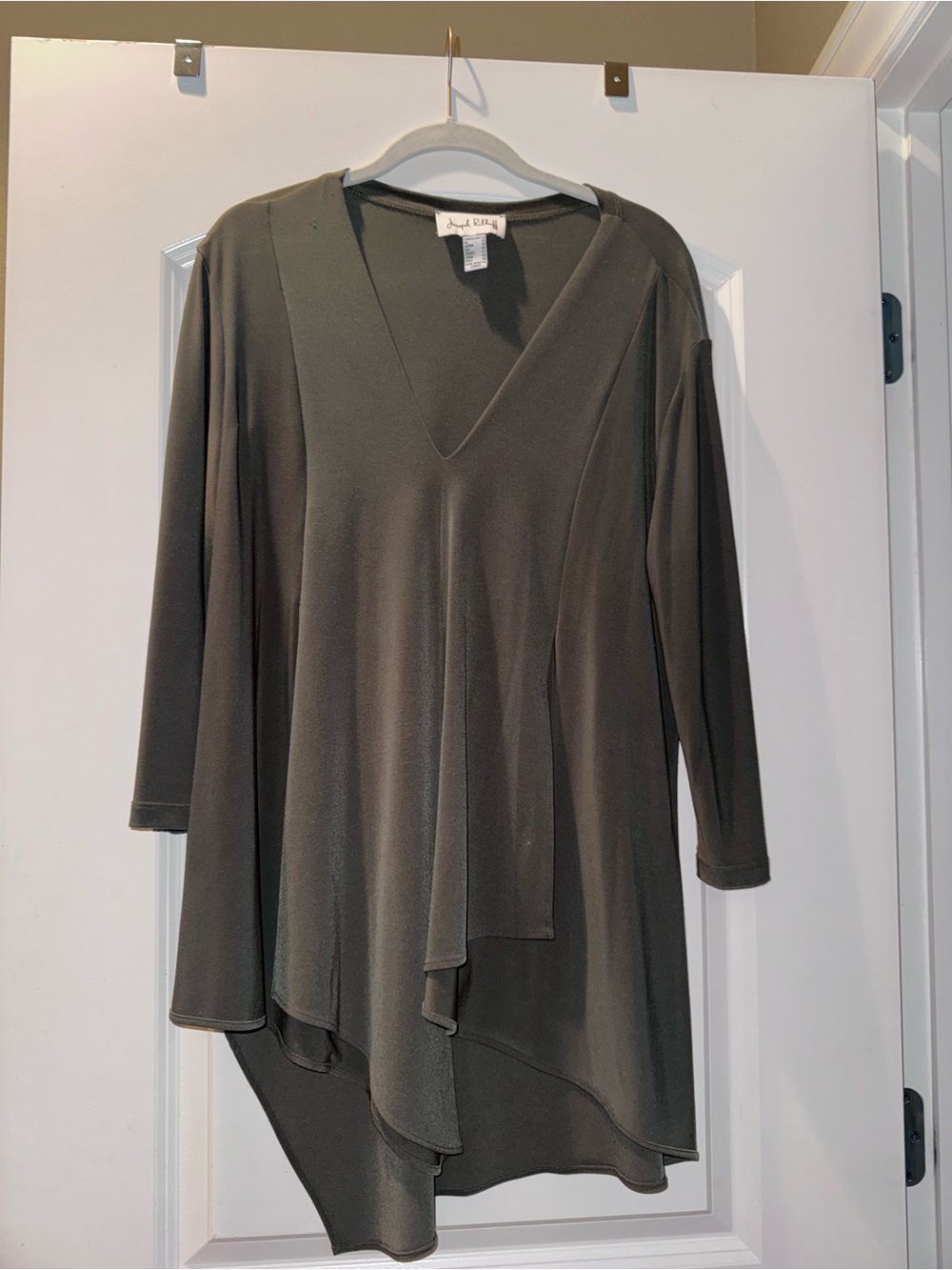 Joseph Ribkoff Olive Green V-Neck Asymmetric Tunic
